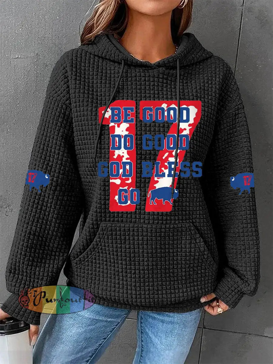Women’s Football Fans Lovers Gameday Casual Waffle Hoodie Black / S