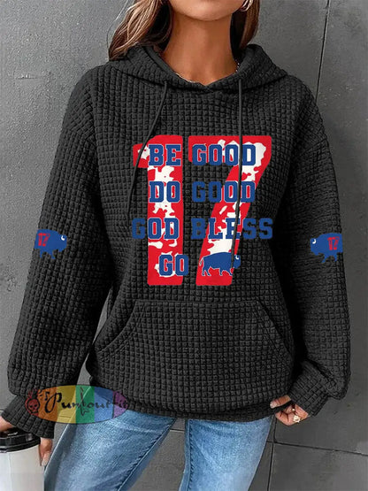 Women’s Football Fans Lovers Gameday Casual Waffle Hoodie Black / S