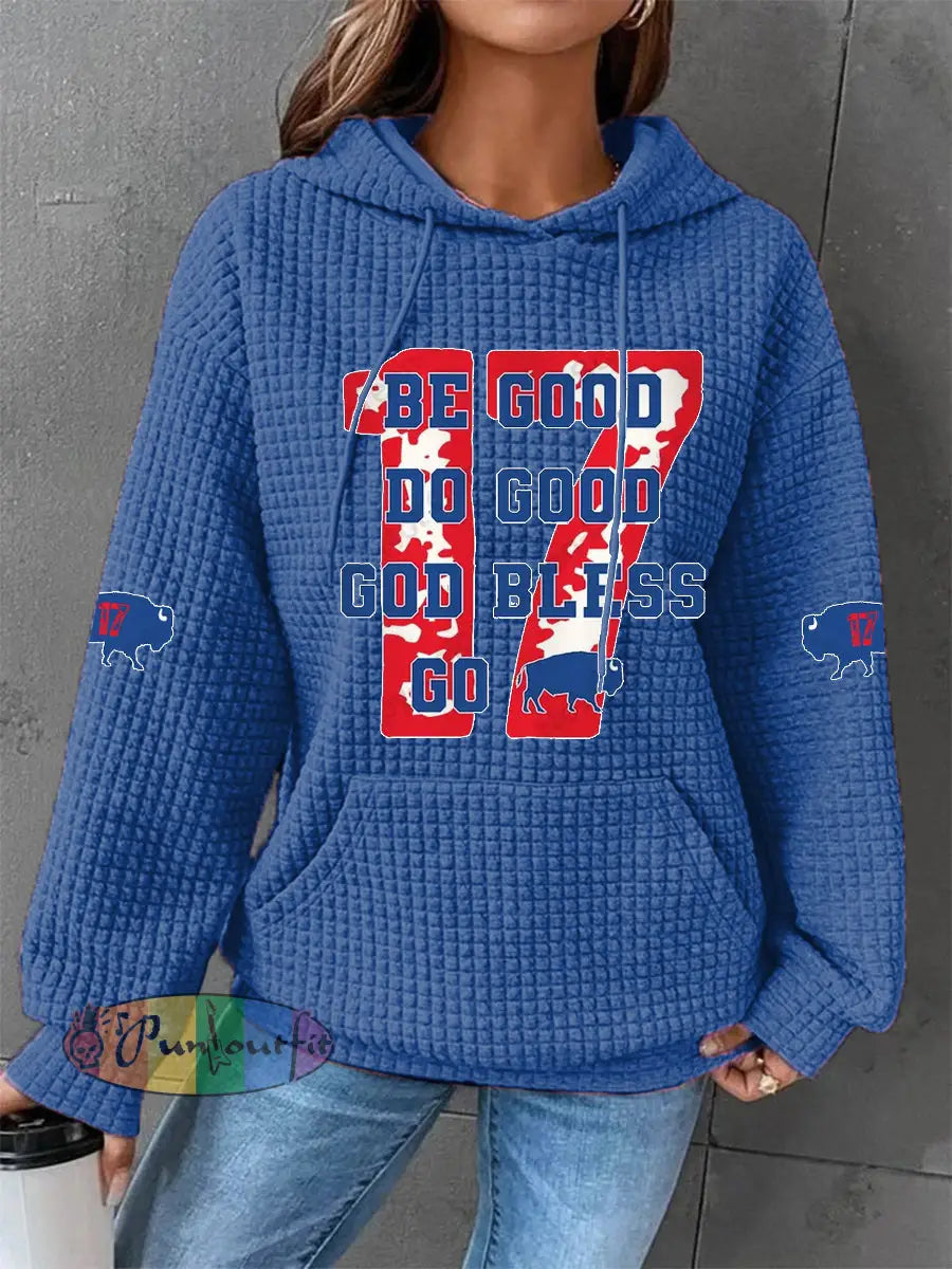 Women’s Football Fans Lovers Gameday Casual Waffle Hoodie Blue / S