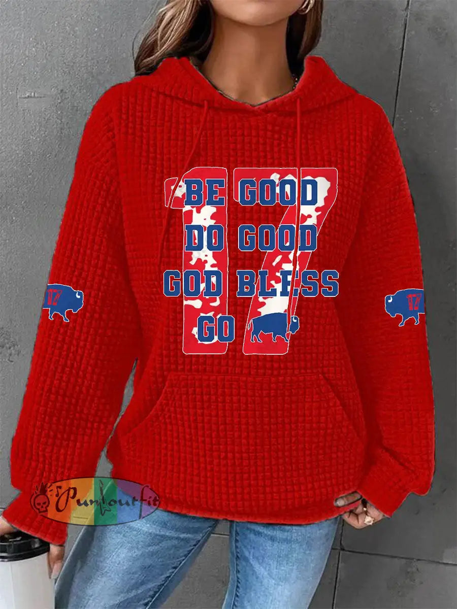 Women’s Football Fans Lovers Gameday Casual Waffle Hoodie Red / S