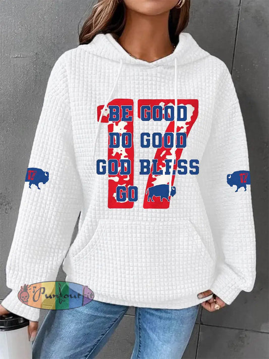 Women’s Football Fans Lovers Gameday Casual Waffle Hoodie White / S