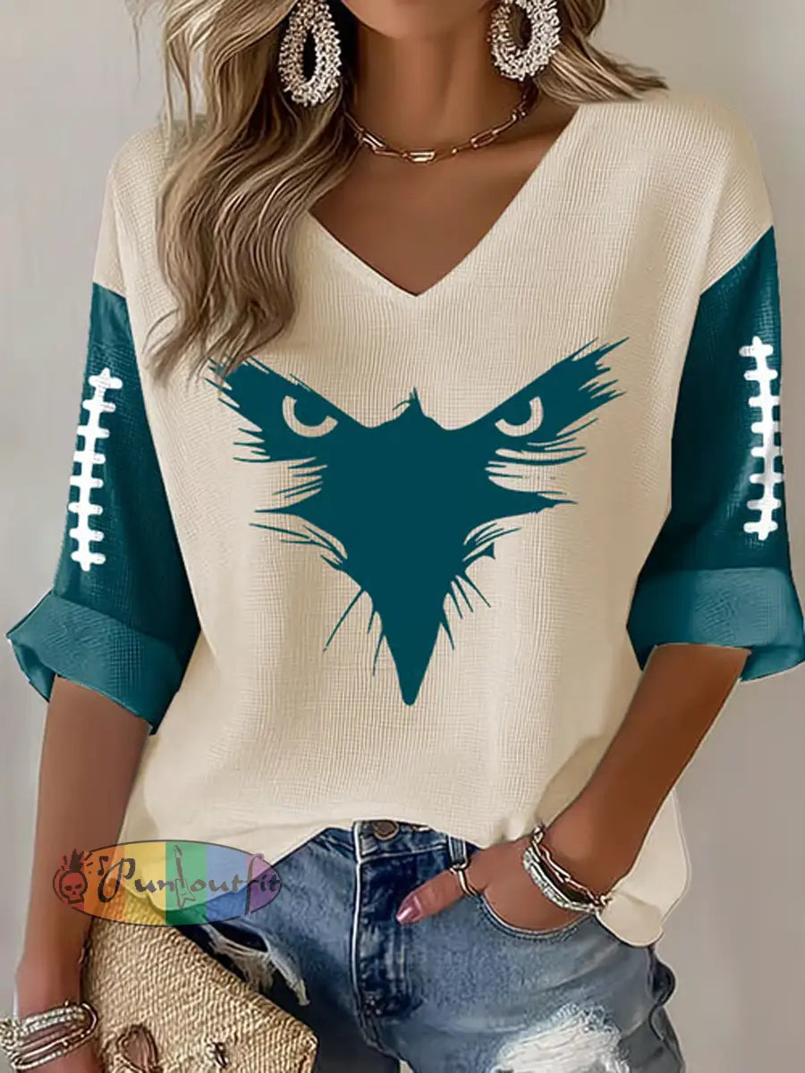 Women’s Football Fans Lovers Gameday Casual Waffle T-shirt Beige / S