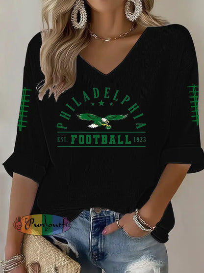 Women’s Football Fans Lovers Gameday Casual Waffle T-shirt Black / S