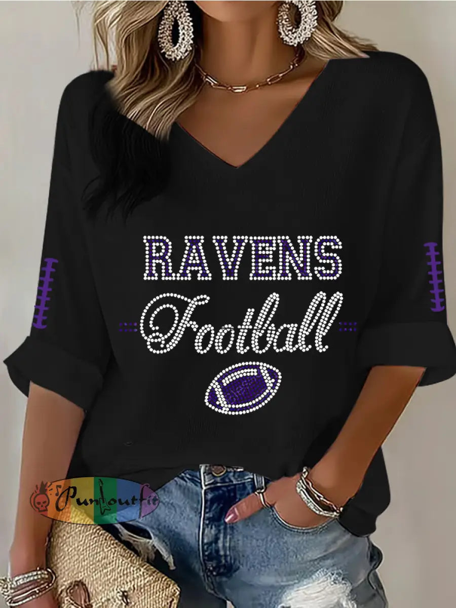 Women’s Football Fans Lovers Gameday Casual Waffle T-shirt Black / S