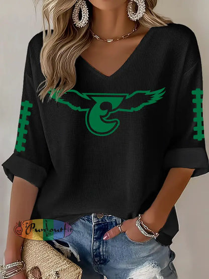 Women’s Football Fans Lovers Gameday Casual Waffle T-shirt Black / S
