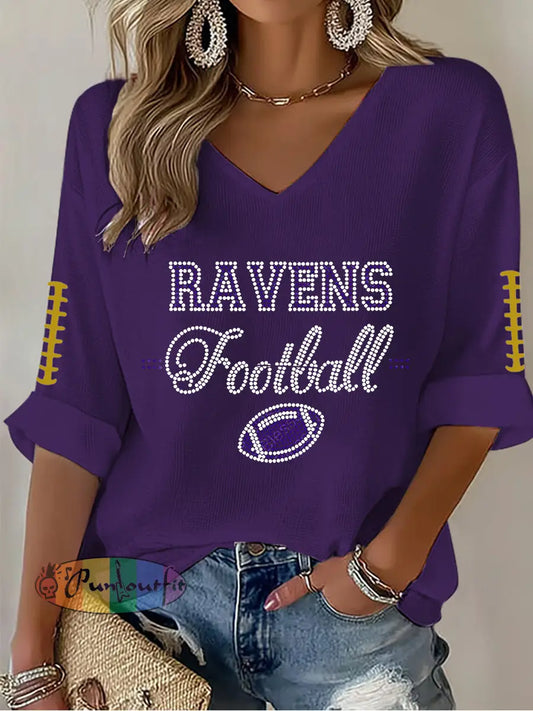 Women’s Football Fans Lovers Gameday Casual Waffle T-shirt Deep Purple / S