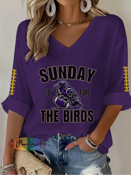 Women’s Football Fans Lovers Gameday Casual Waffle T shirt Deep Purple / S