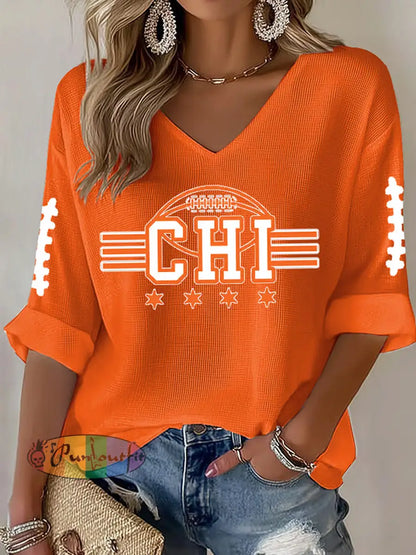 Women’s Football Fans Lovers Gameday Casual Waffle T-shirt Orange / S