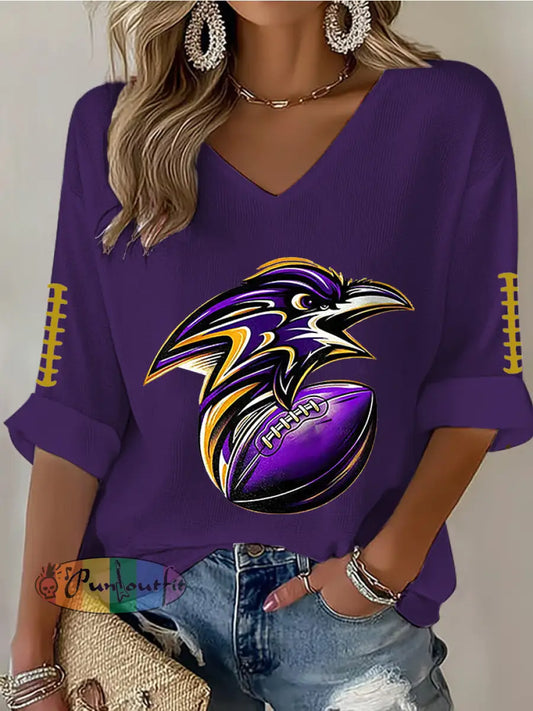 Women’s Football Fans Lovers Gameday Casual Waffle T shirt Purple / S
