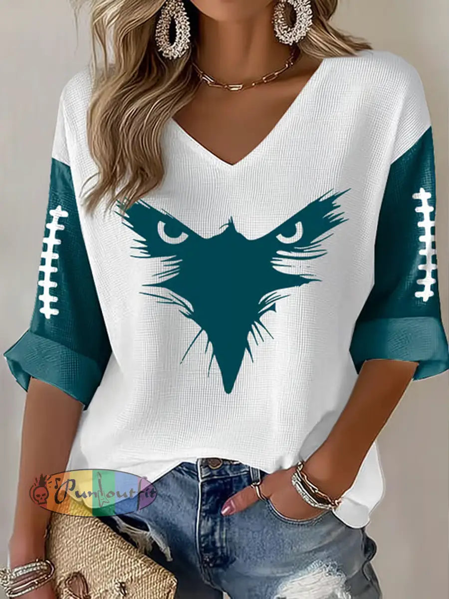 Women’s Football Fans Lovers Gameday Casual Waffle T-shirt White / S