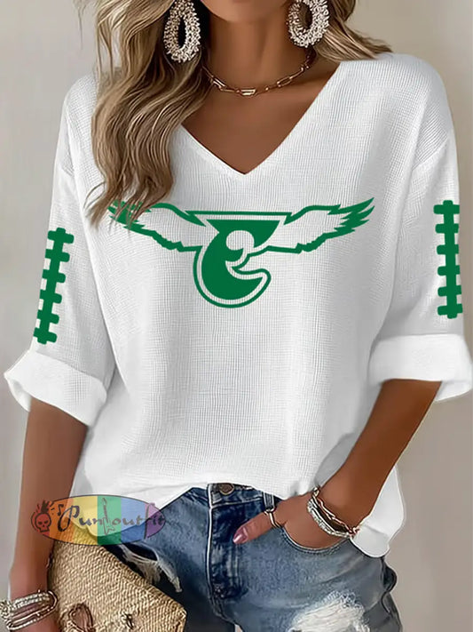 Women’s Football Fans Lovers Gameday Casual Waffle T-shirt White / S