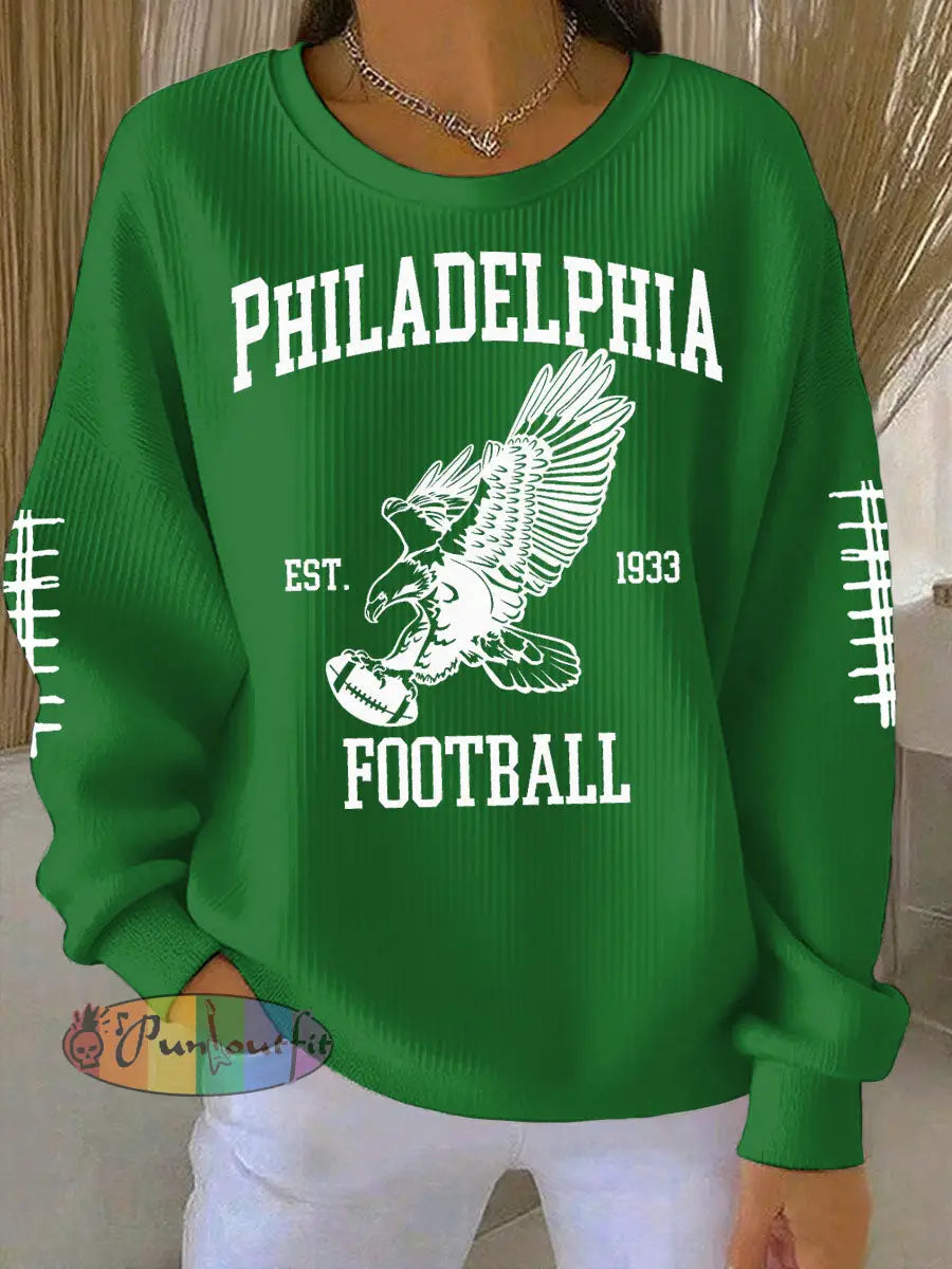 Women’s Football Fans Lovers Gameday Printed Casual Loose Long Sleeve Top Green / S
