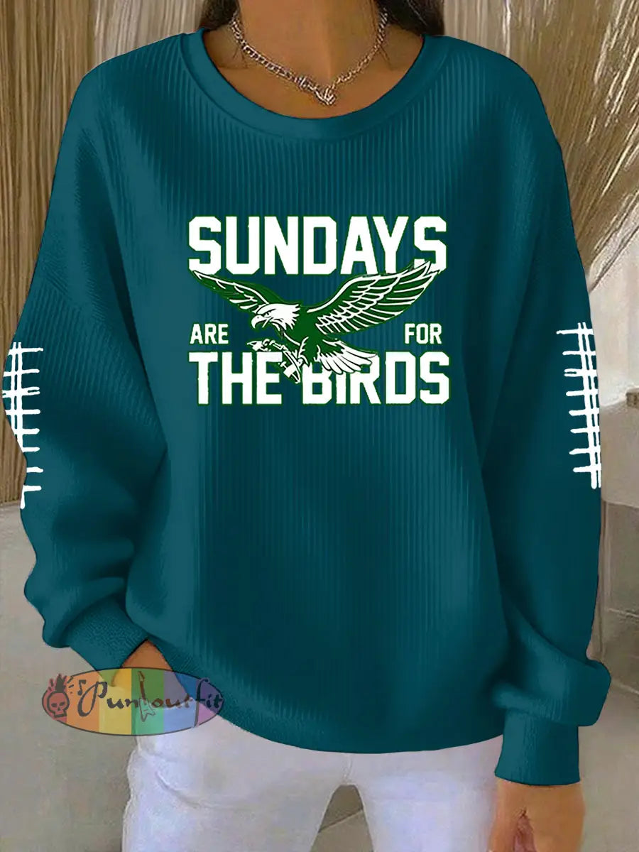 Women’s Football Fans Lovers Gameday Printed Casual Loose Long Sleeve Top Peacock Blue / S