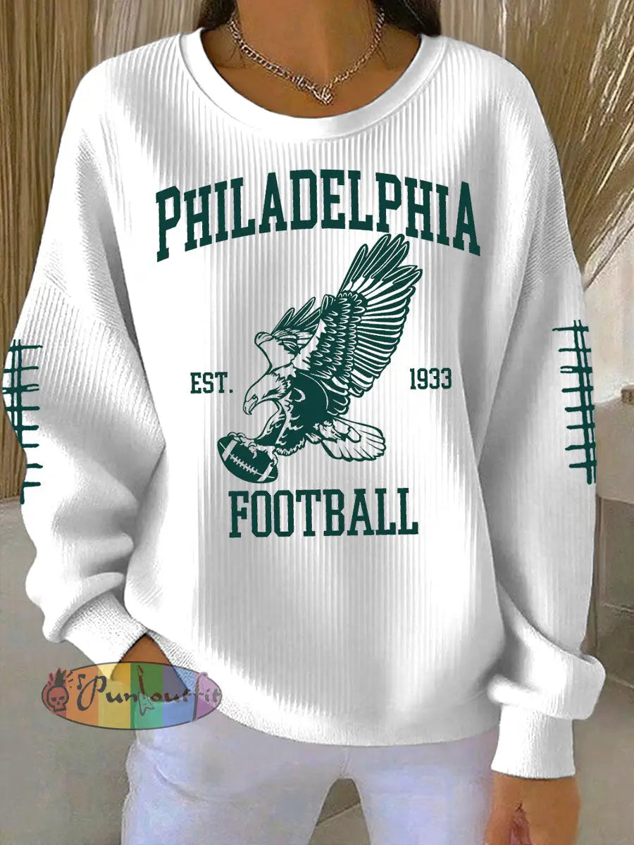 Women’s Football Fans Lovers Gameday Printed Casual Loose Long Sleeve Top White / S