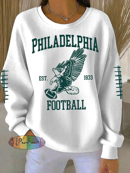 Women’s Football Fans Lovers Gameday Printed Casual Loose Long Sleeve Top White / S