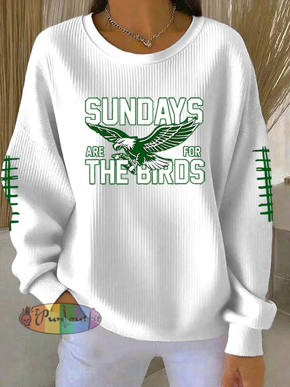 Women’s Football Fans Lovers Gameday Printed Casual Loose Long Sleeve Top White / S