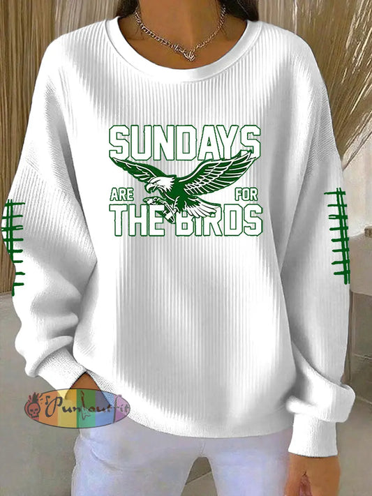 Women’s Football Fans Lovers Gameday Printed Casual Loose Long Sleeve Top White / S