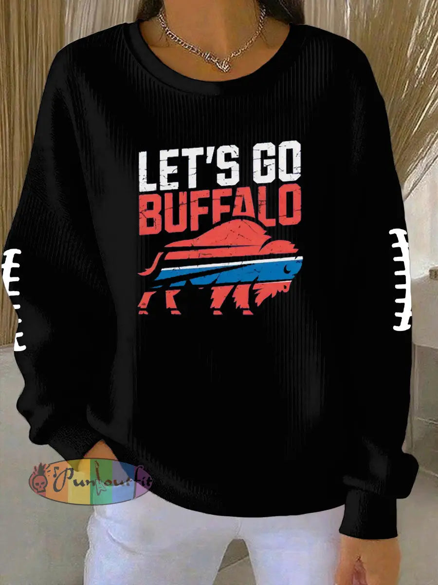 Women’s Football Fans Lovers Gameday Printed Vintage Casual Loose Long Sleeve Top Black / S