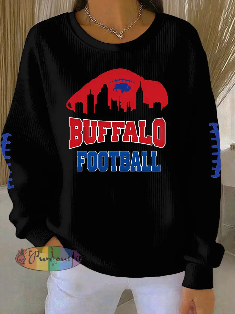 Women’s Football Fans Lovers Gameday Printed Vintage Casual Loose Long Sleeve Top Black / S