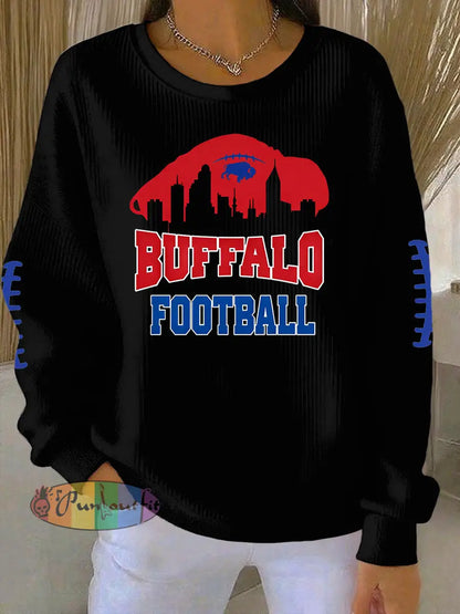 Women’s Football Fans Lovers Gameday Printed Vintage Casual Loose Long Sleeve Top Black / S