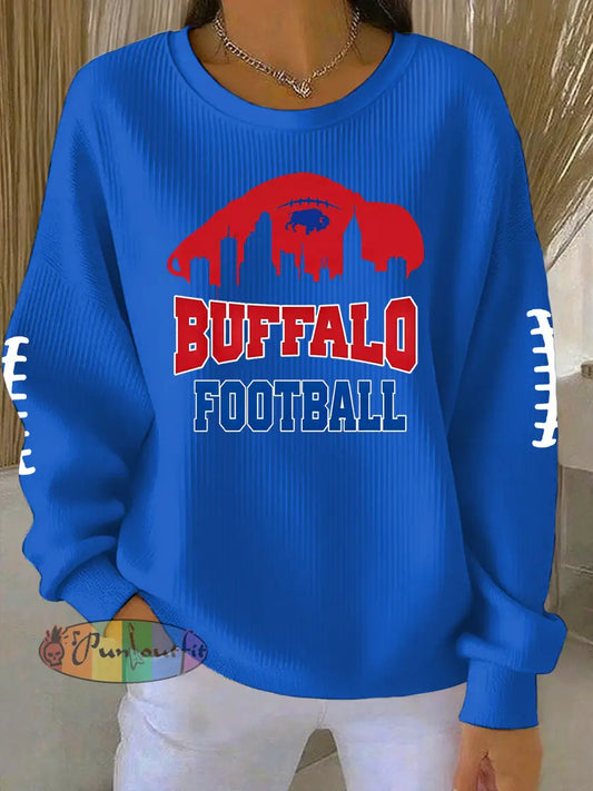 Women’s Football Fans Lovers Gameday Printed Vintage Casual Loose Long Sleeve Top Blue / S