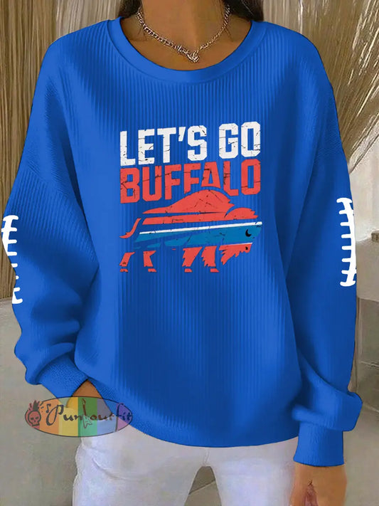 Women’s Football Fans Lovers Gameday Printed Vintage Casual Loose Long Sleeve Top Blue / S