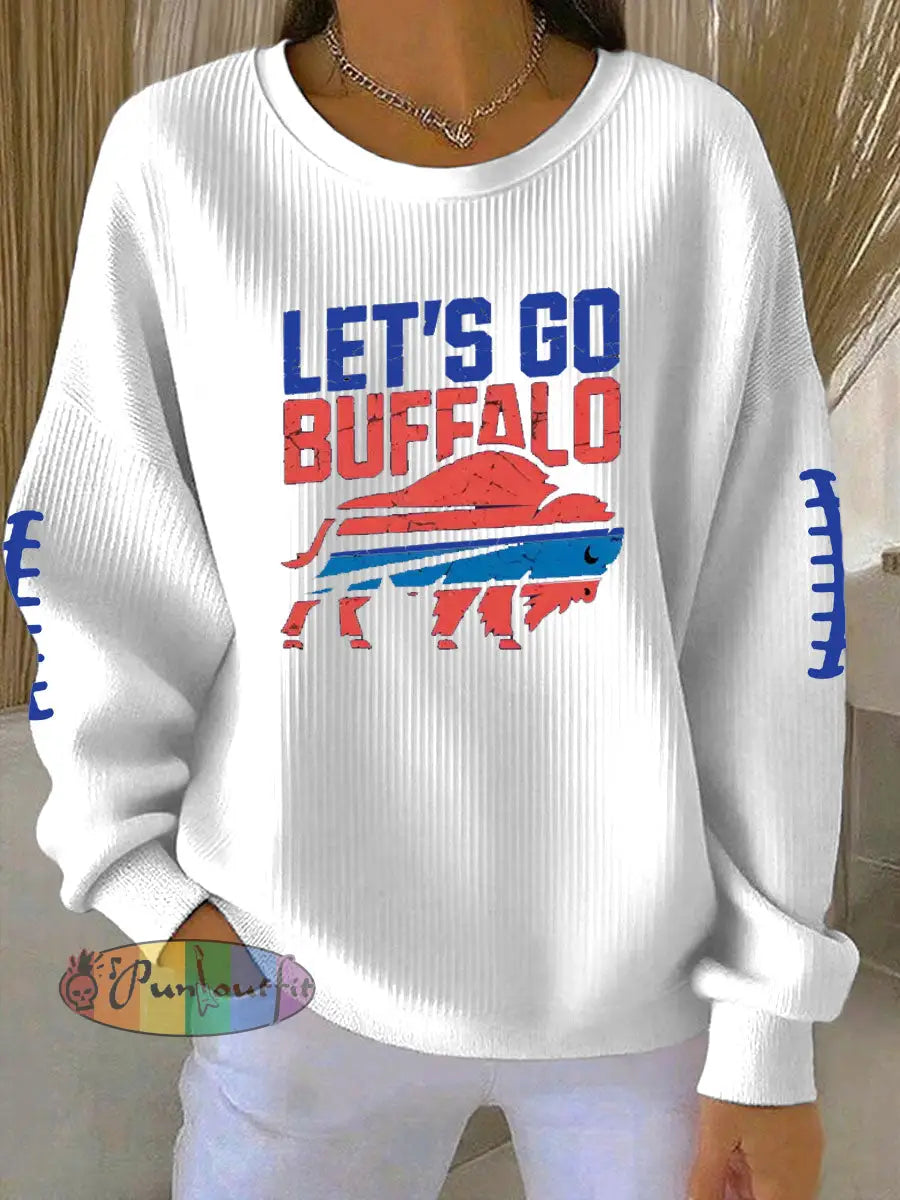 Women’s Football Fans Lovers Gameday Printed Vintage Casual Loose Long Sleeve Top White / S