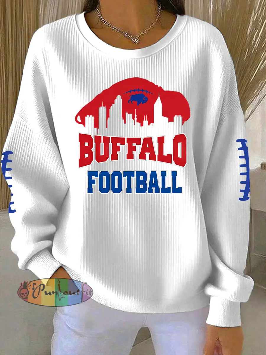 Women’s Football Fans Lovers Gameday Printed Vintage Casual Loose Long Sleeve Top White / S