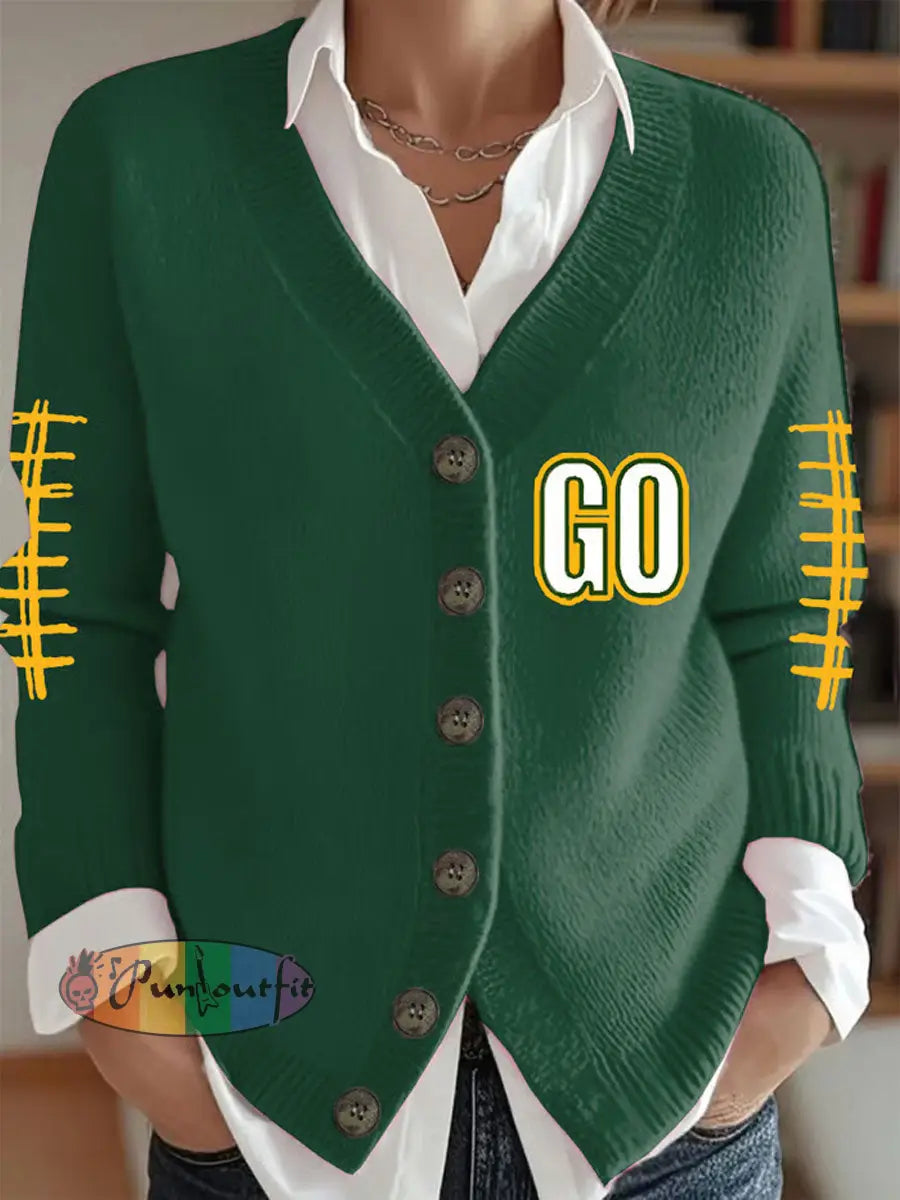 Women’s Football Lover Printed Cardigan-Style Knit Jacket Green / S