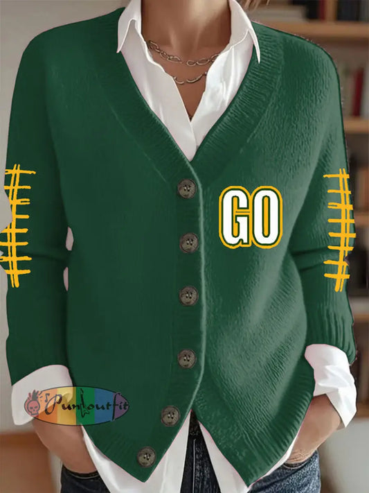 Women’s Football Lover Printed Cardigan-Style Knit Jacket Green / S