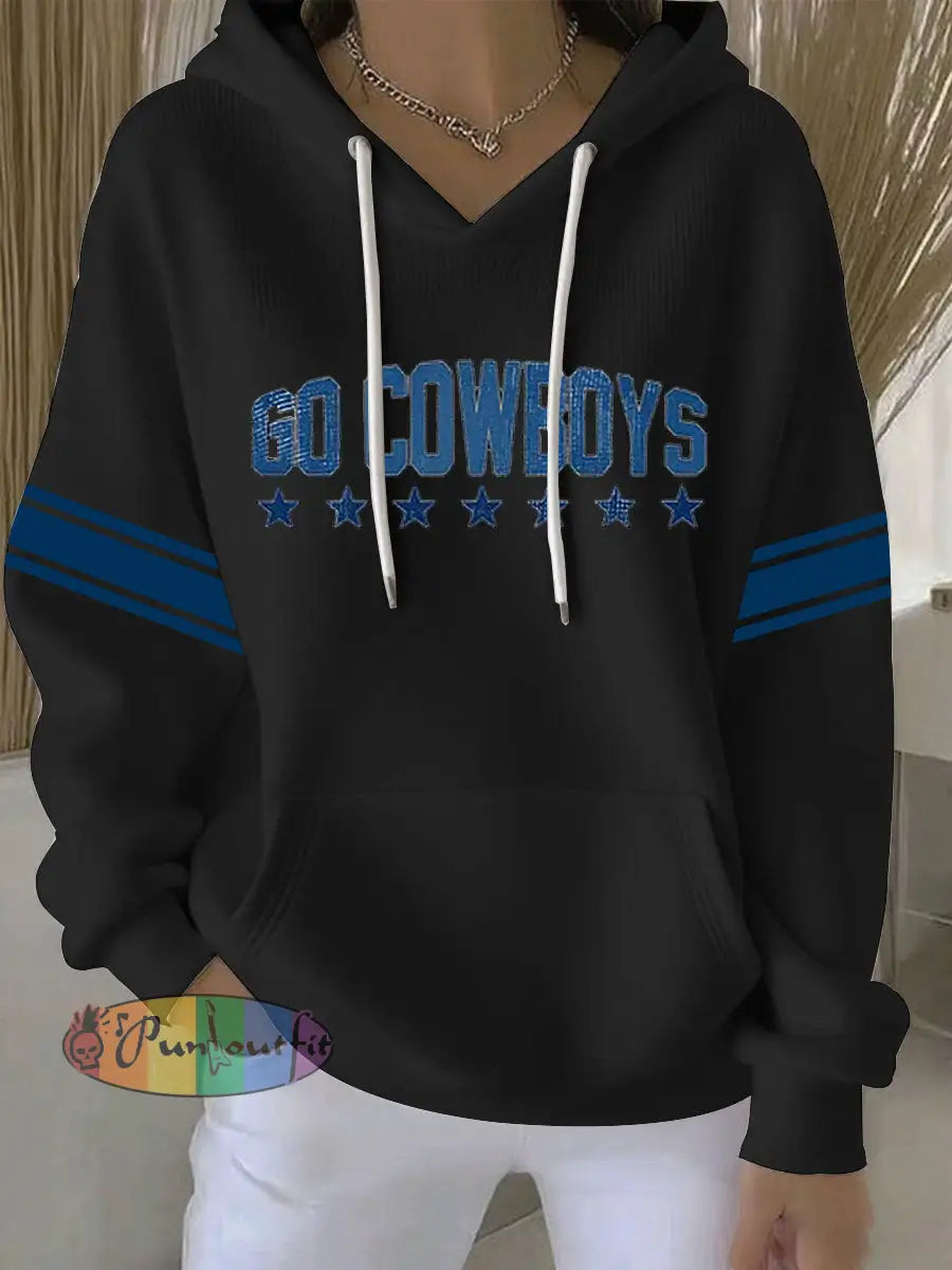 Women’s Football Print Casual Hoodie Black / S