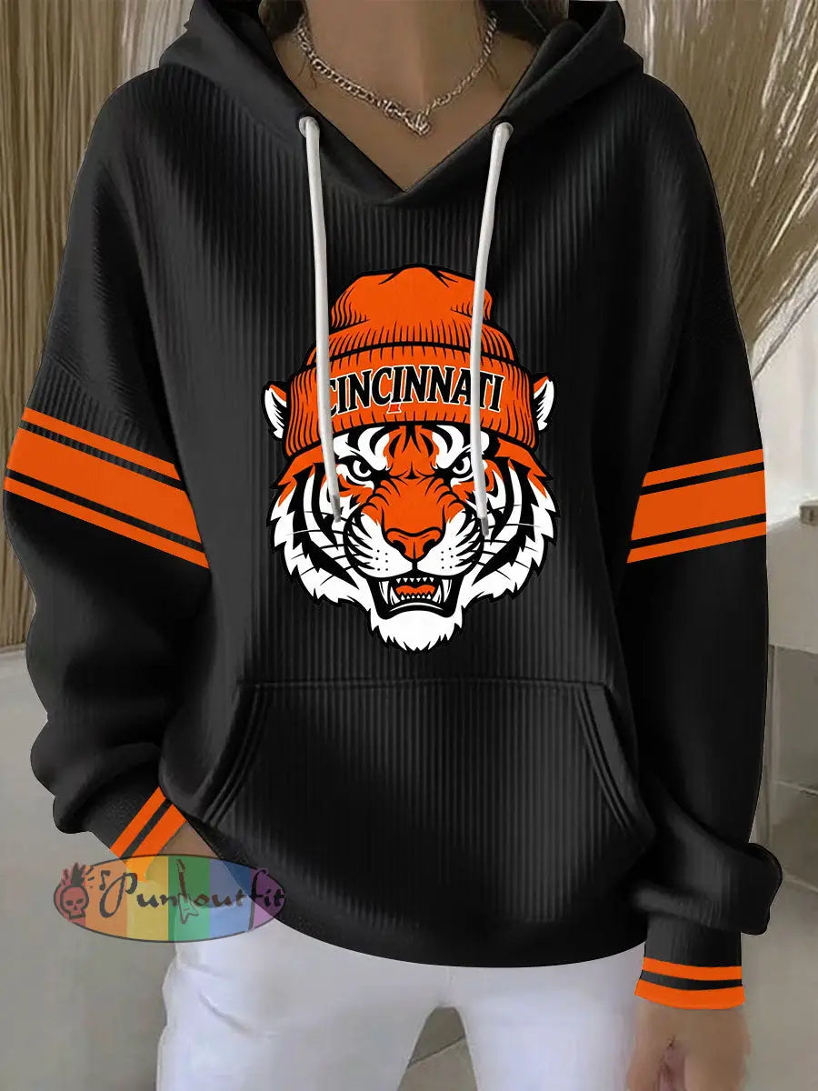 Women’s Football Print Casual Hoodie Black / S