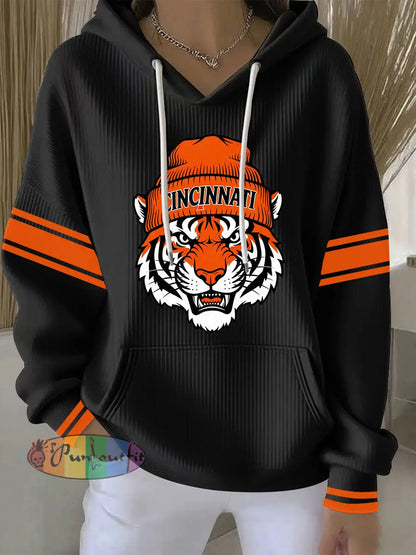 Women’s Football Print Casual Hoodie Black / S