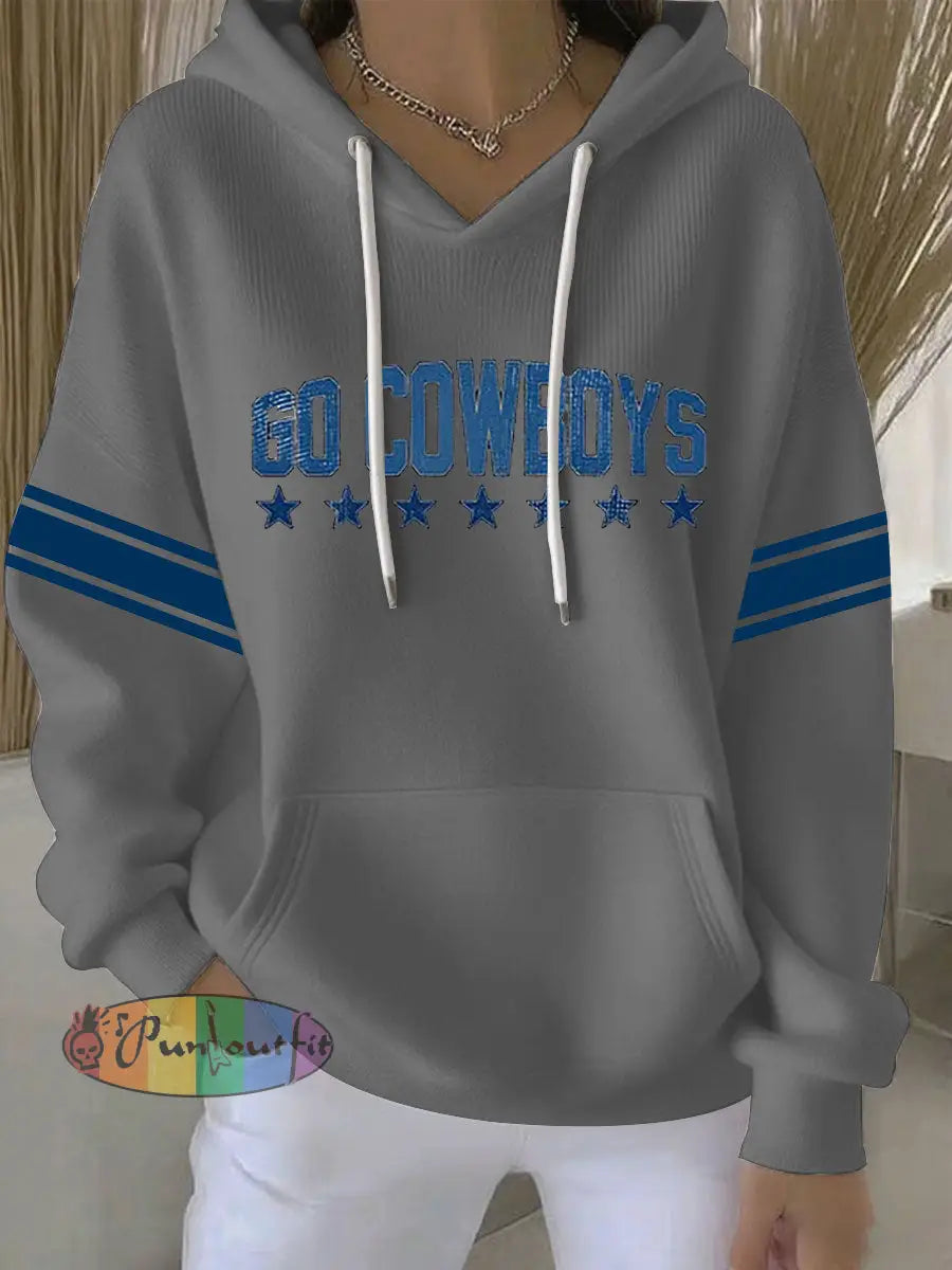 Women’s Football Print Casual Hoodie Gray / S