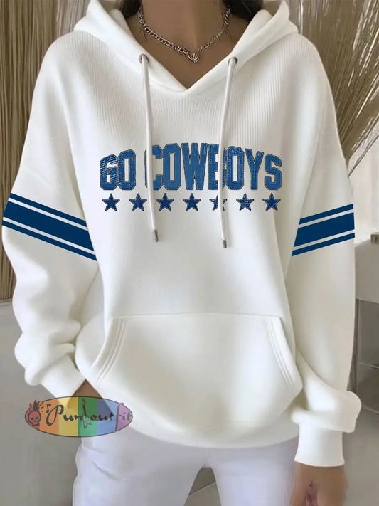 Women’s Football Print Casual Hoodie White / S