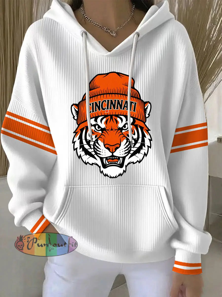Women’s Football Print Casual Hoodie White / S
