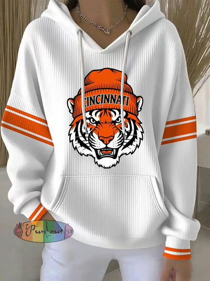 Women’s Football Print Casual Hoodie White / S
