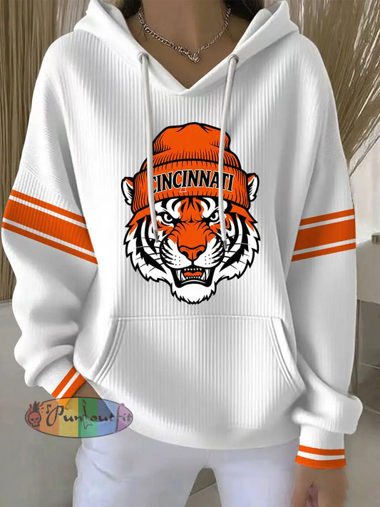 Women’s Football Print Casual Hoodie White / S