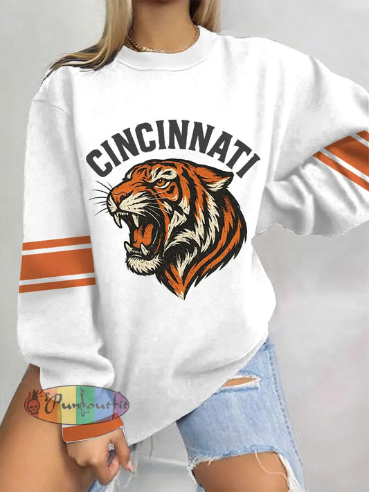 Women’s Football Print Casual Sweatshirt White / S