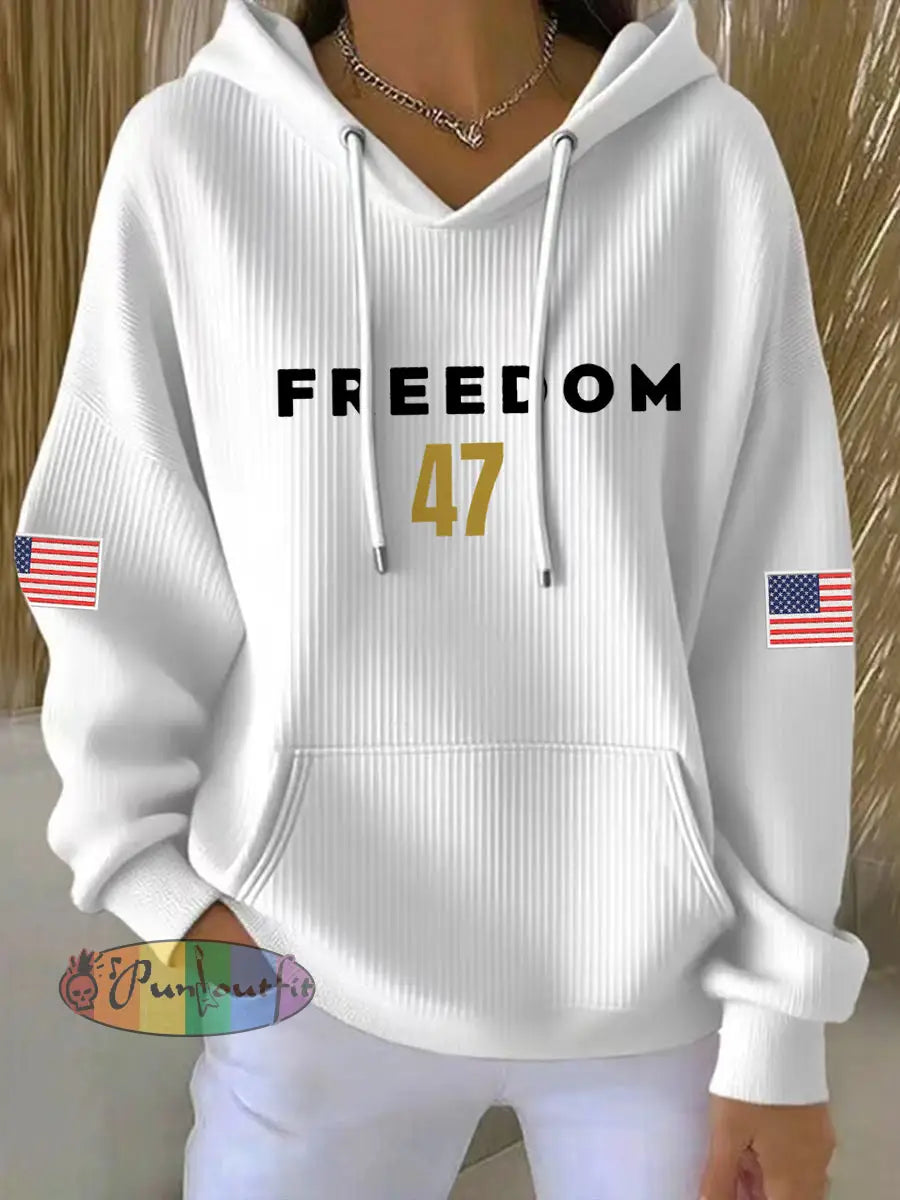 Women’s Freedom 47 Flag Hoodie White / S