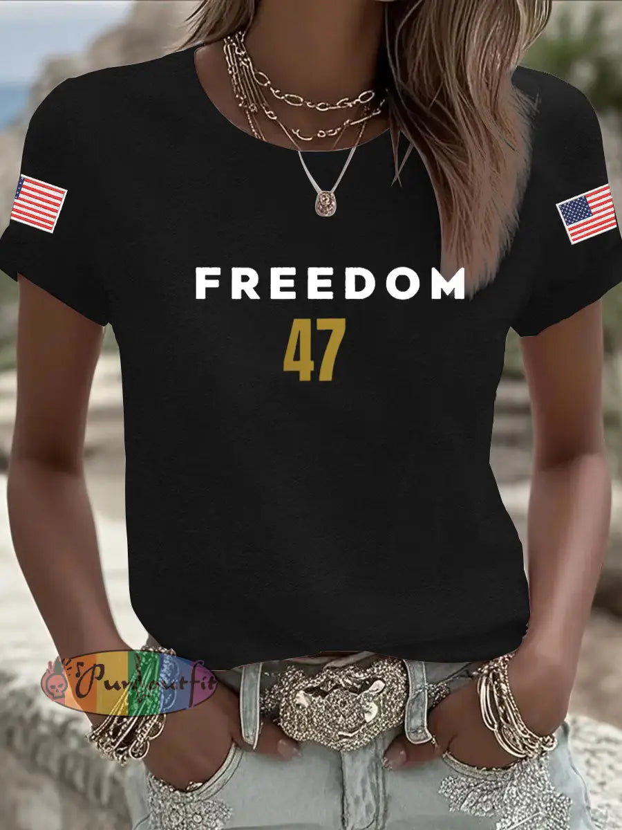 Women’s Freedom 47 Flag Short Sleeve T-shirt Black / S