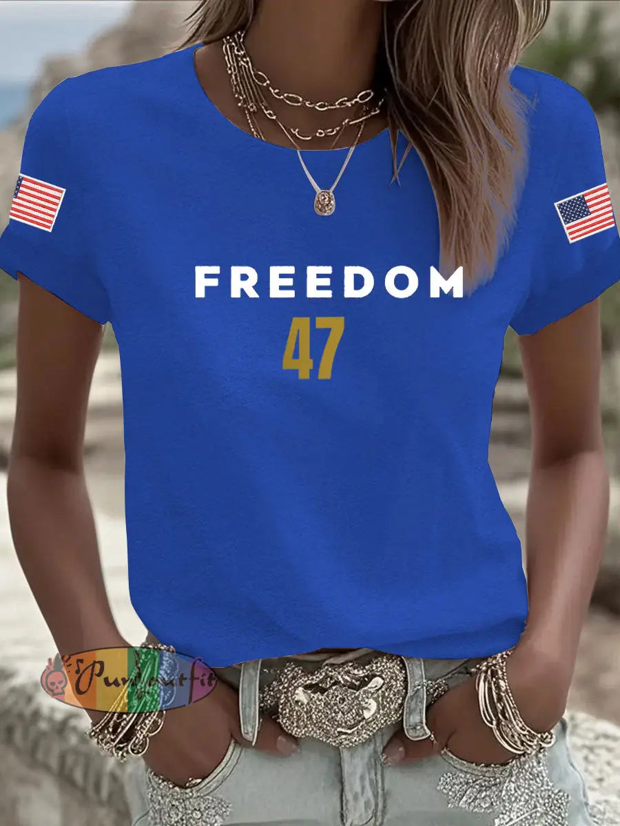 Women’s Freedom 47 Flag Short Sleeve T-shirt Blue / S
