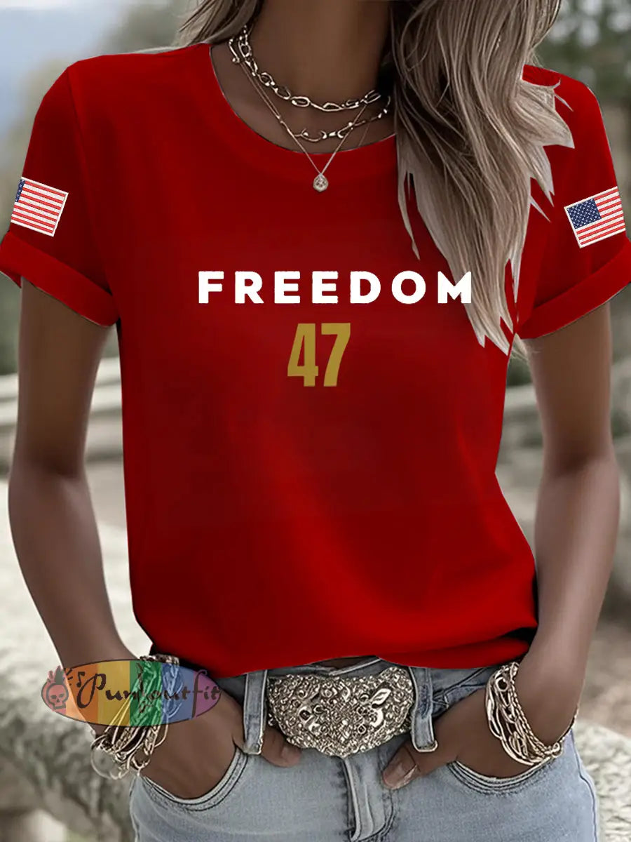 Women’s Freedom 47 Flag Short Sleeve T-shirt Red / S