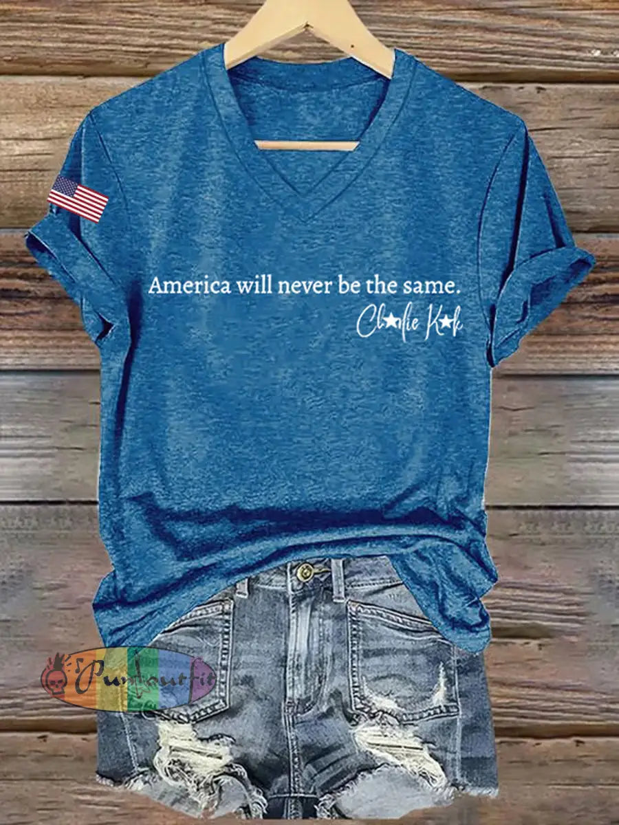 Women’s Freedom American Flag Printed Commemorative T-shirt A / S
