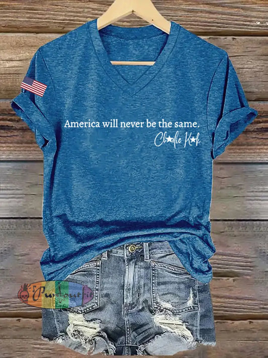 Women’s Freedom American Flag Printed Commemorative T-shirt A / S