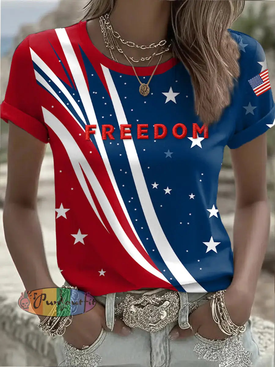 Women’s Freedom American Flag Printed Commemorative T-shirt A / S