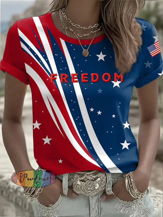 Women’s Freedom American Flag Printed Commemorative T-shirt A / S