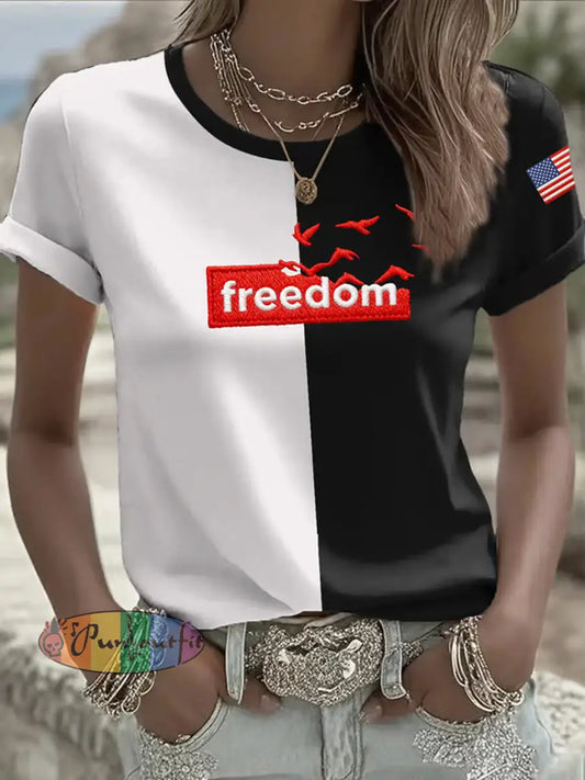 Women’s Freedom American Flag Printed Commemorative T-shirt A / S