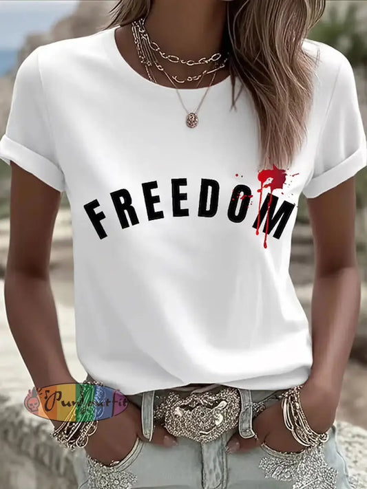 Women’s Freedom American Flag Printed Commemorative T-shirt A / S