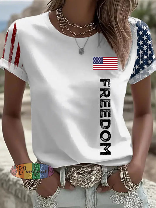 Women’s Freedom American Flag Printed Commemorative T-shirt A / S